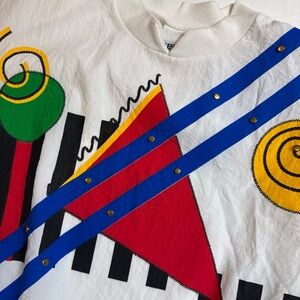 Teddi Sport Vintage  1980's Top  Fun Geometric Shapes Shoulder Pads.  MED 1445